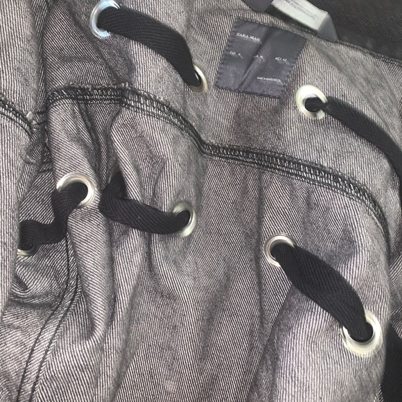 Zara Black Distressed Eyelet Lace-Up Denim Jacket - Picture 13 of 16